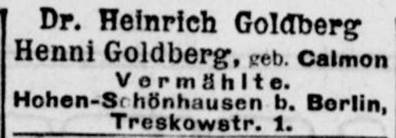 Heiratsurkunde Heinrich Goldberg und Henni Calmon, 06.12.1908