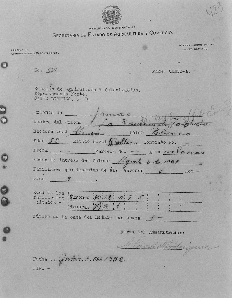 Kolonie Jamao Mitgliedskarte, Filareto Kavernido